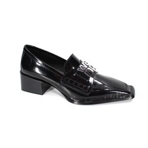 Alexander Wang Parker Black Patent Leather Silver Logo Slip On Loafers﻿ 37 Shoes